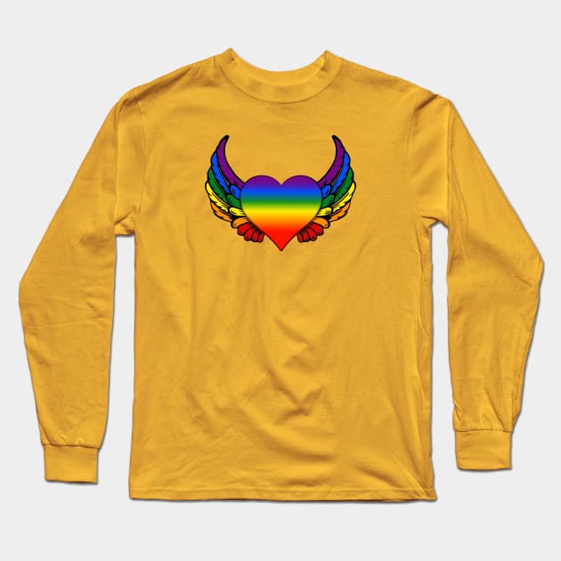 Gay Rainbow Hearts Wings Long Sleeve T-Shirt by KZK101